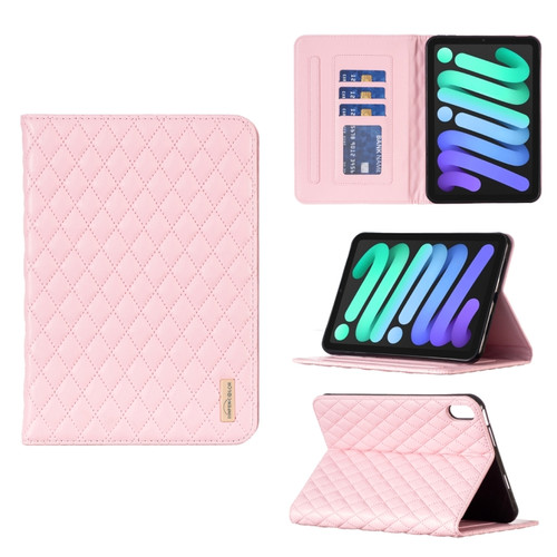 iPad mini 6 Elegant Rhombic Texture Horizontal Flip Leather Tablet Case - Pink