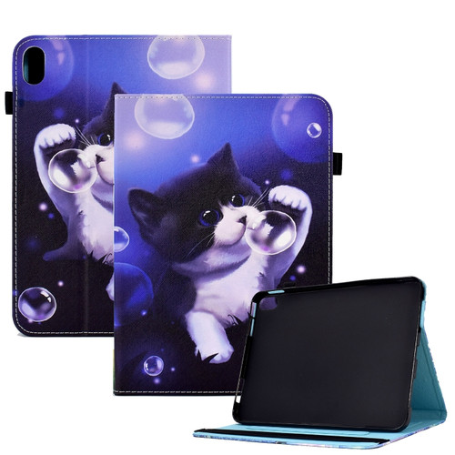 Colored Drawing Stitching Elastic Band Leather Smart Tablet Case iPad mini 6 - Bubble Cat