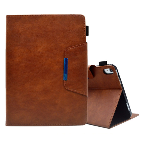 iPad mini 6 Suede Cross Texture Magnetic Clasp Leather Tablet Case - Brown