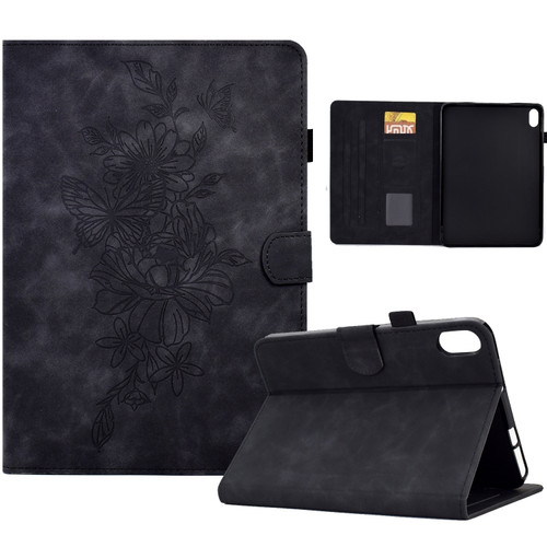 Peony Butterfly Embossed Leather Smart Tablet Case iPad mini 6 - Black