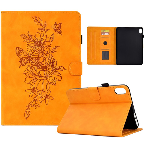 Peony Butterfly Embossed Leather Smart Tablet Case iPad mini 6 - Khaki