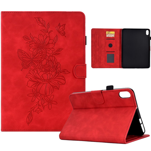 Peony Butterfly Embossed Leather Smart Tablet Case iPad mini 6 - Red