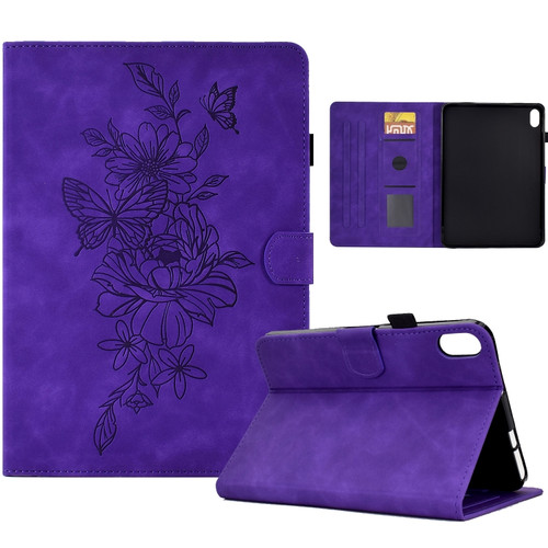 Peony Butterfly Embossed Leather Smart Tablet Case iPad mini 6 - Purple