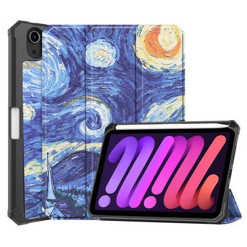 iPad mini 6 Colored Drawing Horizontal Flip TPU + PU Leather Tablet Case with Three-folding Holder & Sleep / Wake-up Function & Pen Slot - Starry Sky