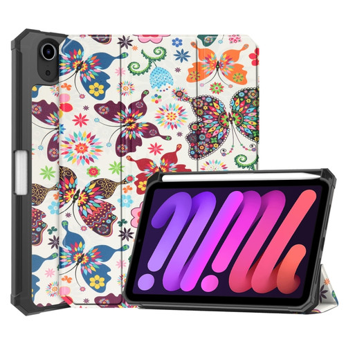 iPad mini 6 Colored Drawing Horizontal Flip TPU + PU Leather Tablet Case with Three-folding Holder & Sleep / Wake-up Function & Pen Slot - Color Butterfly