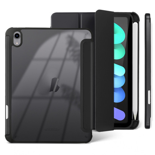 iPad mini 6 3-folding Acrylic Smart Leather Tablet Case - Black