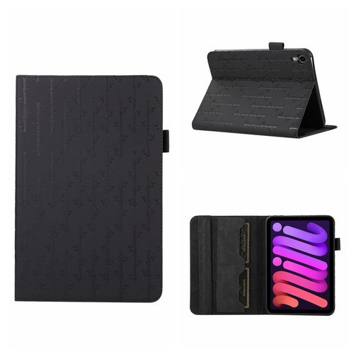 iPad mini 6 Lucky Bamboo Pattern Leather Tablet Case - Black