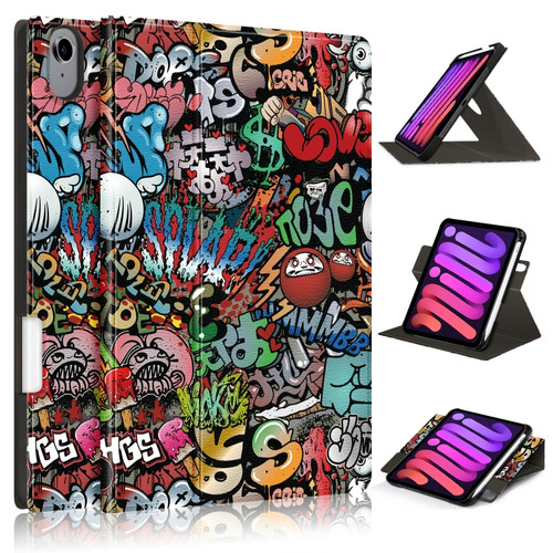 iPad mini 6 Painted Pattern Voltage Horizontal Flip PU Leather Tablet Case with Rotating Holder & Pen Slot & Sleep / Wake-up Function - Graffiti