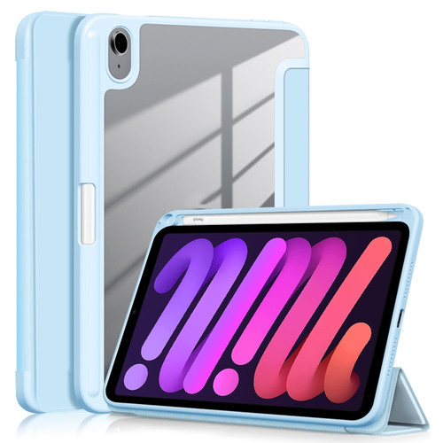 iPad mini 6 Solid Color TPU + Acrylic Horizontal Flip Leather Tablet Case with Three-folding Holder & Sleep / Wake-up Function & Pen Slot - White Ice Blue
