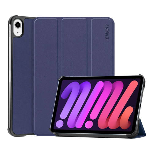 iPad mini 6 ENKAY Custer Texture Horizontal Flip PU+PC Leather Tablet Case with Three-folding Holder & Sleep / Wake-up Function - Dark Blue