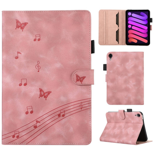 iPad mini 6 Staff Music Embossed Smart Leather Tablet Case - Pink