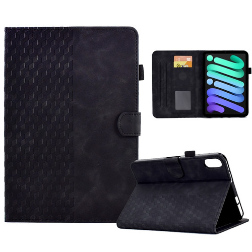 iPad mini 6 Rhombus Embossed Leather Smart Tablet Case - Black