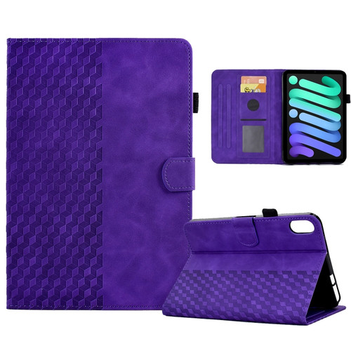 iPad mini 6 Rhombus Embossed Leather Smart Tablet Case - Purple