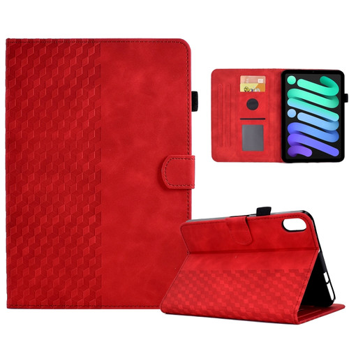 iPad mini 6 Rhombus Embossed Leather Smart Tablet Case - Red