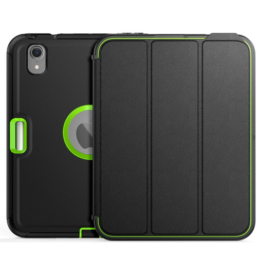 iPad mini 6 3-Fold Amor Shockproof Smart Tablet Case - Black Green