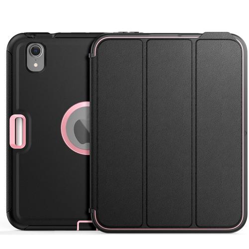 iPad mini 6 3-Fold Amor Shockproof Smart Tablet Case - Black Pink