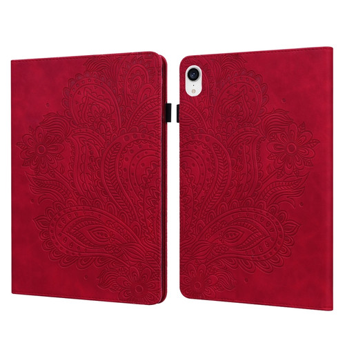 iPad mini 6 Peacock Embossed Pattern TPU + PU Leather Tablet Case - Red