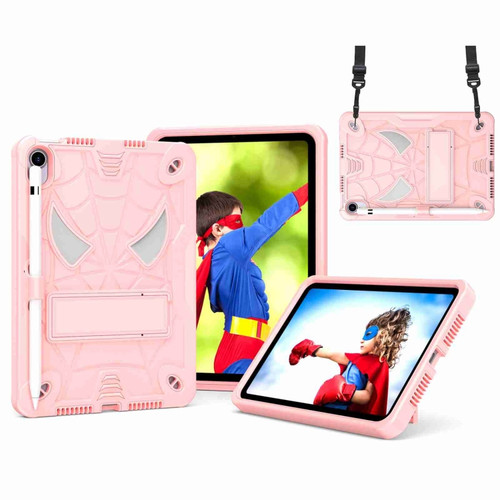 iPad mini 6 Spider Texture Silicone Hybrid PC Tablet Case with Shoulder Strap - Rose Gold