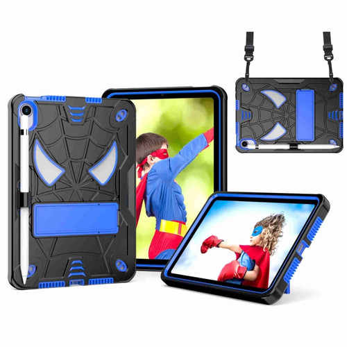 iPad mini 6 Spider Texture Silicone Hybrid PC Tablet Case with Shoulder Strap - Black + Blue