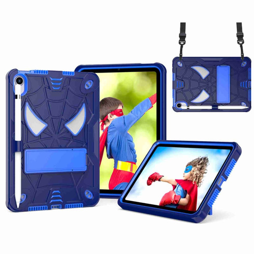 iPad mini 6 Spider Texture Silicone Hybrid PC Tablet Case with Shoulder Strap - Navy Blue + Blue