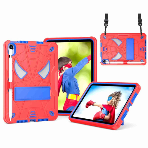 iPad mini 6 Spider Texture Silicone Hybrid PC Tablet Case with Shoulder Strap - Red + Blue