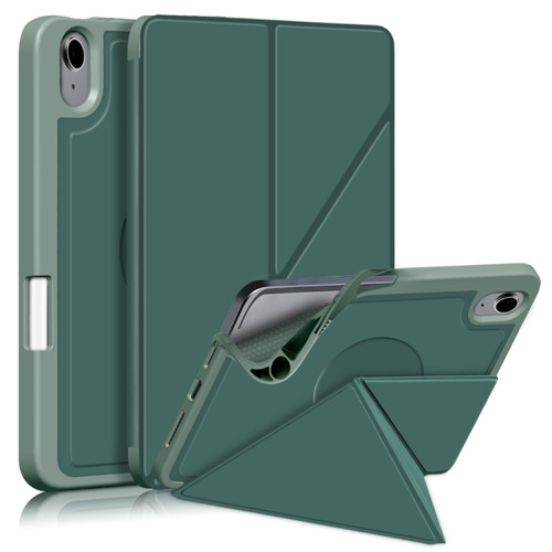 iPad mini 6 Multi-folding Horizontal Flip PU Leather Shockproof Tablet Case with Holder & Sleep / Wake-up Function & Pen Slot - Dark Green