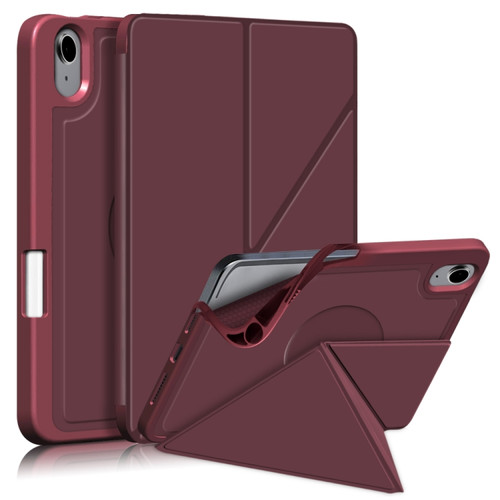 iPad mini 6 Multi-folding Horizontal Flip PU Leather Shockproof Tablet Case with Holder & Sleep / Wake-up Function & Pen Slot - Wine Red