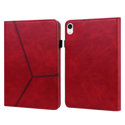 iPad mini 6 Solid Color Embossed Striped Leather Case - Red