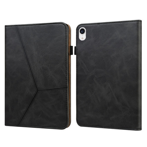 iPad mini 6 Solid Color Embossed Striped Leather Case - Black