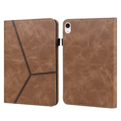 iPad mini 6 Solid Color Embossed Striped Leather Case - Brown