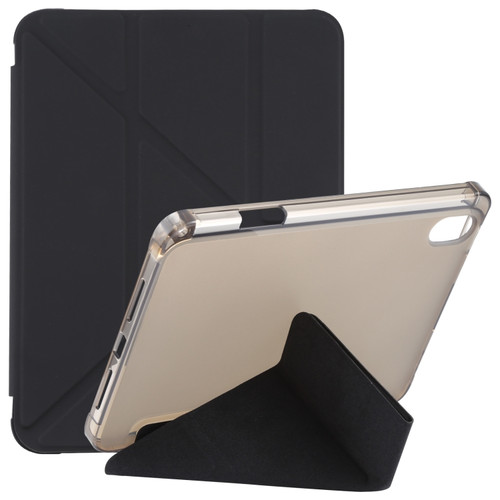 iPad mini 6 TPU Transparent Horizontal Deformation Flip Leather Tablet Case with Holder & Pen Slot - Black