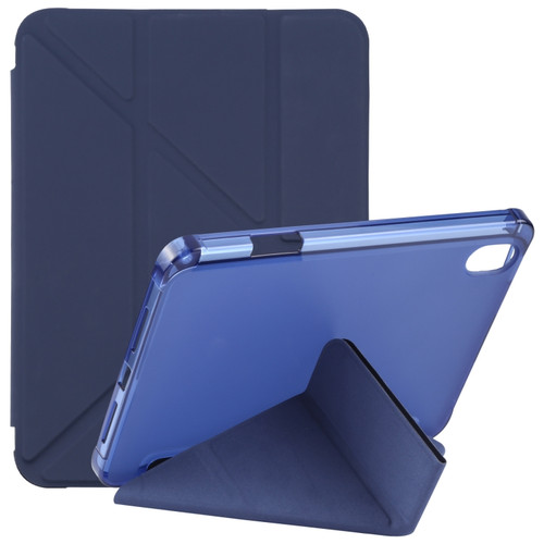 iPad mini 6 TPU Transparent Horizontal Deformation Flip Leather Tablet Case with Holder & Pen Slot - Navy Blue