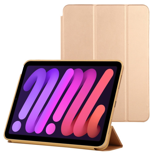 iPad mini 6 3-fold Horizontal Flip Smart Leather Tablet Case with Sleep / Wake-up Function & Holder - Gold