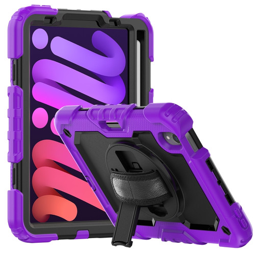 iPad mini 6 Shockproof Silicone + PC Protective Tablet Case with Holder & Shoulder Strap & Pen Slot - Black + Purple