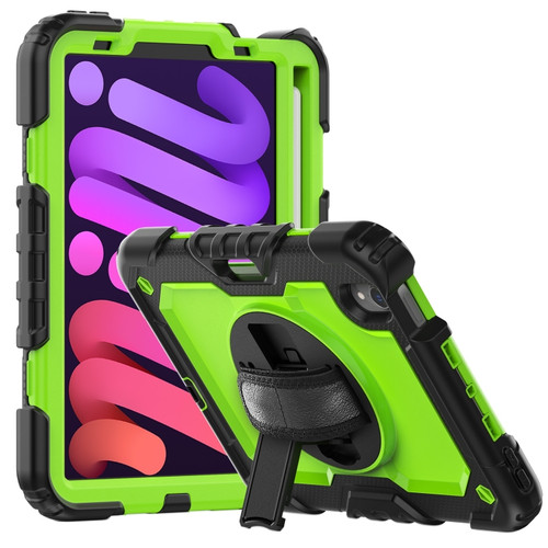 iPad mini 6 Shockproof Silicone + PC Protective Tablet Case with Holder & Shoulder Strap & Pen Slot - Yellow Green + Black