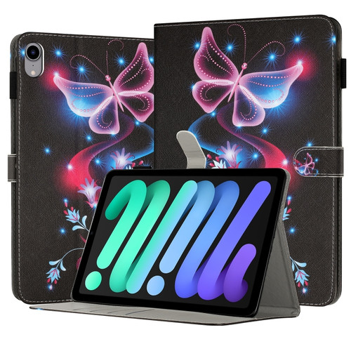 iPad mini 6 Painted Leather Smart Tablet Case - Fluorescent Butterflies