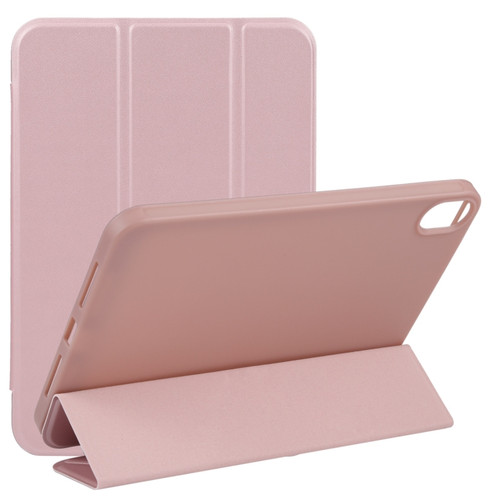 iPad mini 6 3-folding TPU Horizontal Flip Leather Tablet Case with Holder - Rose Gold