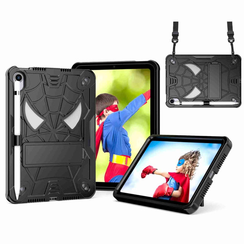 iPad mini 6 Spider Texture Silicone Hybrid PC Tablet Case with Shoulder Strap - Black