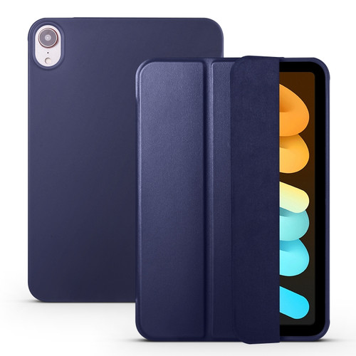 iPad mini 6 3-folding Horizontal Flip Honeycomb TPU Shockproof + PU Leather Tablet Case with Holder - Dark Blue