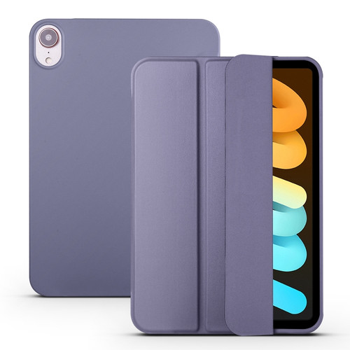 iPad mini 6 3-folding Horizontal Flip Honeycomb TPU Shockproof + PU Leather Tablet Case with Holder - Lavender Gray