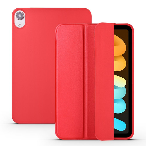 iPad mini 6 3-folding Horizontal Flip Honeycomb TPU Shockproof + PU Leather Tablet Case with Holder - Red
