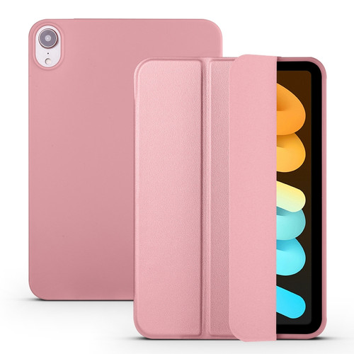 iPad mini 6 3-folding Horizontal Flip Honeycomb TPU Shockproof + PU Leather Tablet Case with Holder - Rose Gold