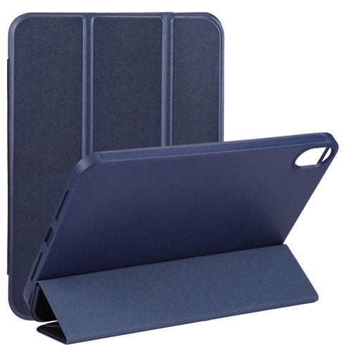 iPad mini 6 3-folding TPU Horizontal Flip Leather Tablet Case with Holder - Dark Blue