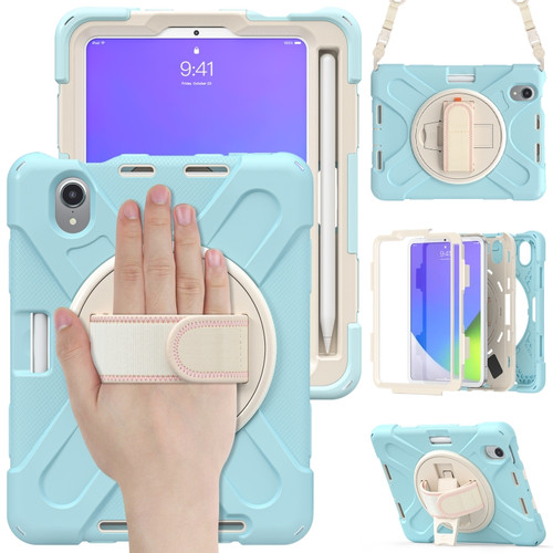 iPad mini 6 Silicone + PC Protective Tablet Case with Holder & Shoulder Strap - Ice Crystal Blue