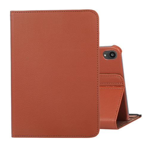 iPad mini 6 360 Degree Rotation Litchi Texture Flip Leather Tablet Case with Holder - Brown