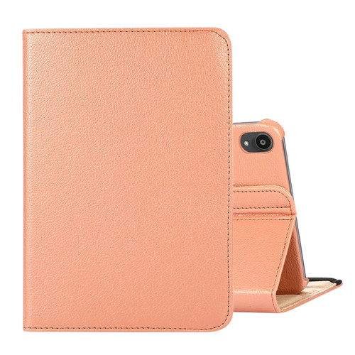 iPad mini 6 360 Degree Rotation Litchi Texture Flip Leather Tablet Case with Holder - Rose Gold