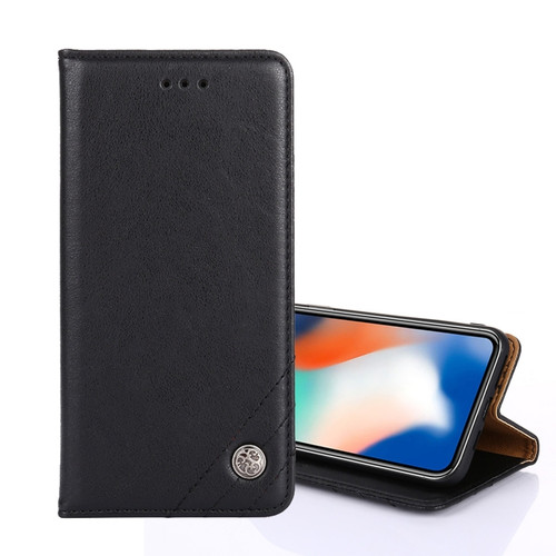 OnePlus 6T Non-Magnetic Retro Texture Horizontal Flip Leather Case with Holder & Card Slots & Wallet - Black