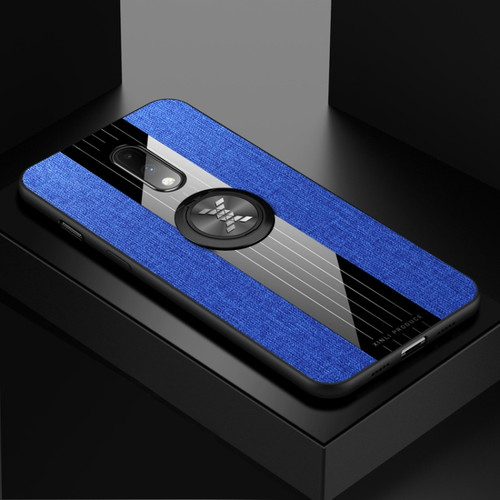 OnePlus 6T XINLI Stitching Cloth Texture Shockproof TPU Protective Case with Ring Holder - Blue