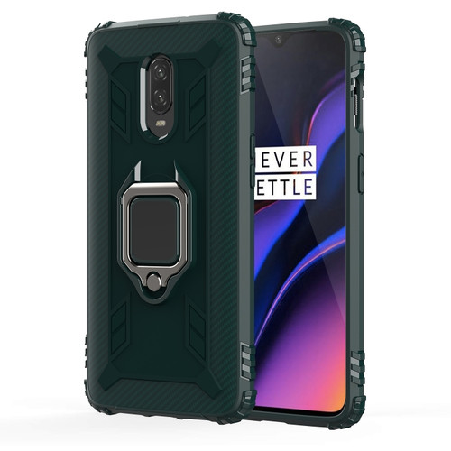 OnePlus 7 / 6T Carbon Fiber Protective Case with 360 Degree Rotating Ring Holder - Green