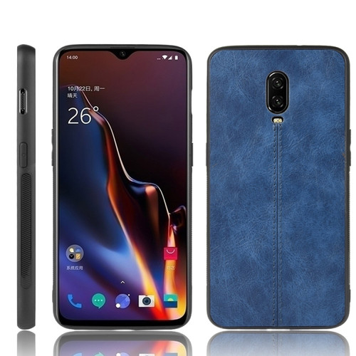 OnePlus 6T Shockproof Sewing Cow Pattern Skin PC + PU + TPU Case - Blue